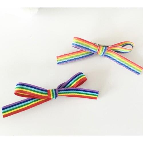 Cute Barrettes Rainbow LGBT Bow Knot Ribbon Hair Clip Bows For Girl Women Hairpins Hair Accessories Gay Pride Lover Bijoux Gifts