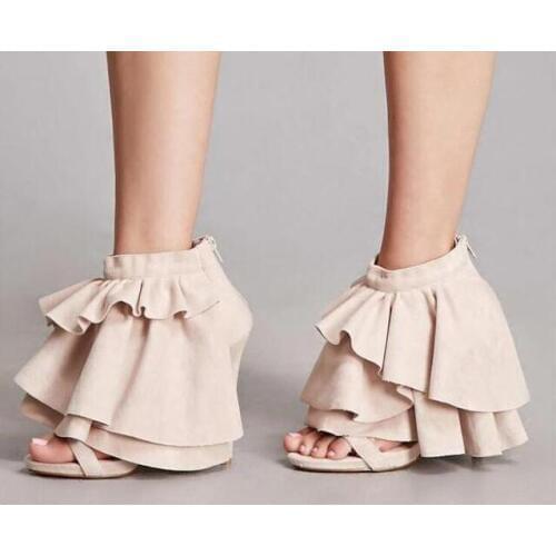 Summer New Women Brand Nude Peppermint Green Solid Color Zip Back Open Toe Stiletto Heel Sweet High Heel Sandals Shoes Lady 42