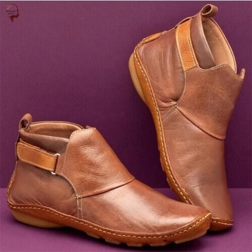 Explosion style autumn and winter large size womens boots retro flat ankle boots soft upper round head ankle boots for women