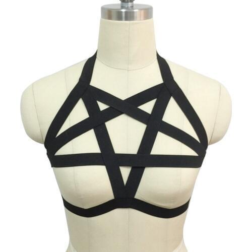 Womens Day black body harness sexy lingerie spandex harajuku pastel gothic pentagram cage bra bondage harness Star harness bra