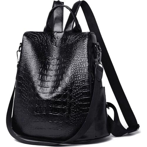 Ladies Crocodile Pattern Anti-Theft Backpack New Women Leather Backpacks Luxury Brand Female Vintage Shoulder Bags Leisure