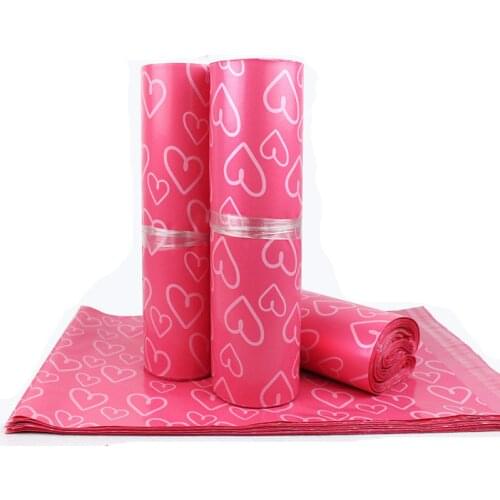 100Pcs/Lot Pink Heart Courier Packing Bags Thicken Storage Bag Waterproof Bags PE Material Envelope Mailer Postal Mailing