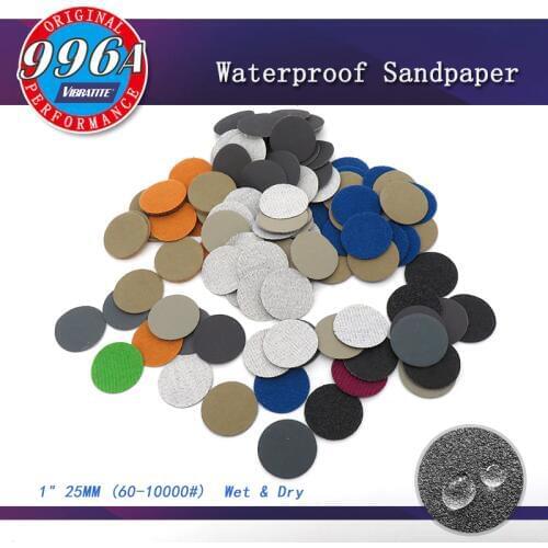 100pcs 1 Inch 25mm Waterproof Sandpaper Sanding Discs Hook & Loop Silicon Carbide Wet/Dry 60 to 10000 Grit