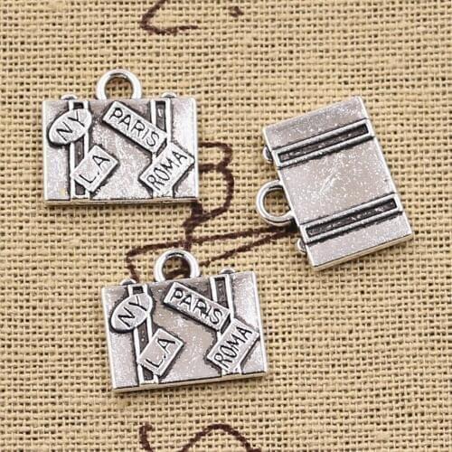 15pcs Charms Travel Bags New York Paris Roma LA 15x16mm Antique Silver Color Pendants DIY Crafts Making Findings Tibetan Jewelry