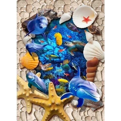 3D Curtain Blackout Curtain Fabric Home Bedroom Decoration Marine World Cobblestone Seashells Curtains For Bedroom