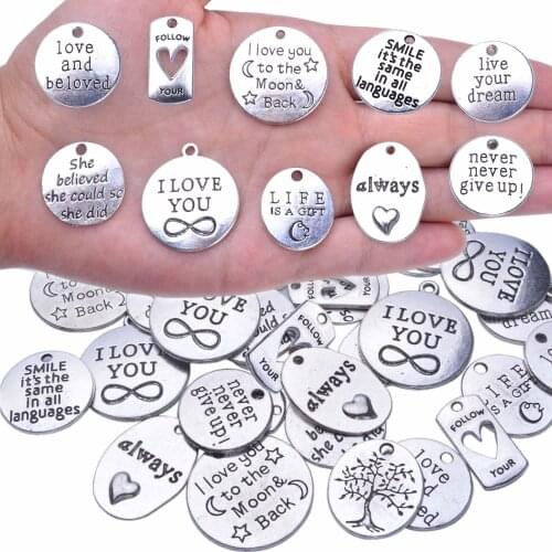 40pcs Inspiration Words Charms Craft Supplies Beads Charms Pendants for Crafting, Jewelry Findings Making