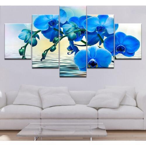 5 Piece Diy Diamond Painting Blue Orchid Flower Full Square Round Diamond Embroidery 5D Mosaic Needlework craft supplies AA2315