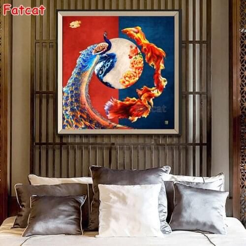 Diamond embroidery, 5D DIY princess goldfish peacock cross stitch, full square, round diamond cross stitch home decor PP2326