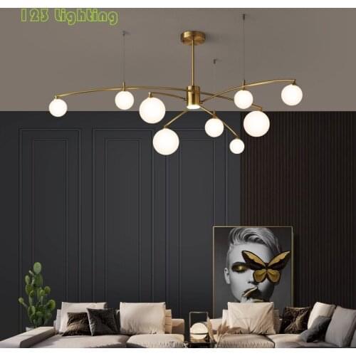 Art Design Foyer Chandelier Indoor Home Lighting Fixtures Copper White Glass Restaurant Bedroom Hanglamp Luminaire G9 Loft Deco