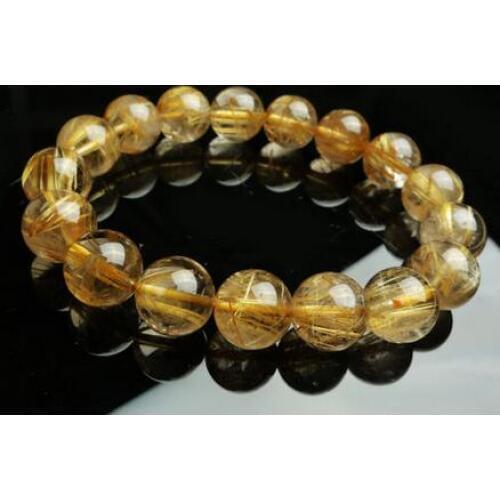 Free shipping Huge new 11.5-12 mm Natural Brazil Gold Rutilated Quartz Crystal Beads Bracelet AAAA