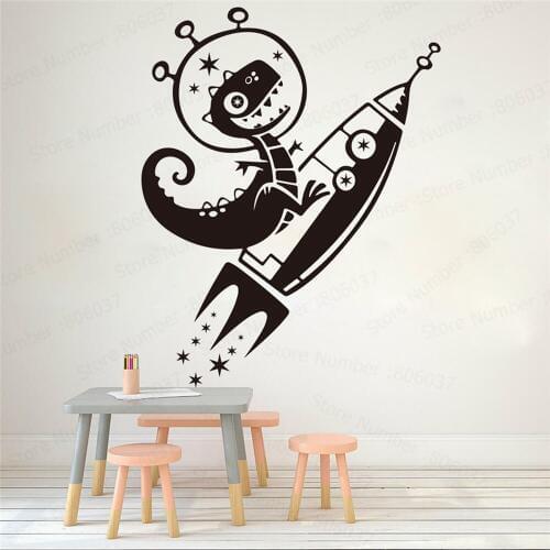 Large Dinosaur Rockets Star Wall Sticker Kids Room Bedroom Cartoon Dino Rocket Space Wall Decal Living Room Vinyl Home WL202