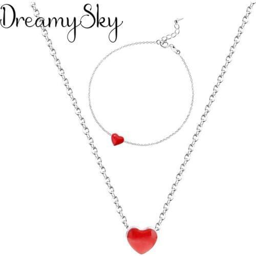Fashion Wedding Bridal Jewelry Sets Heart Choker Necklaces Beads Charm Bracelets for Women Silver Color Statement Jewelry