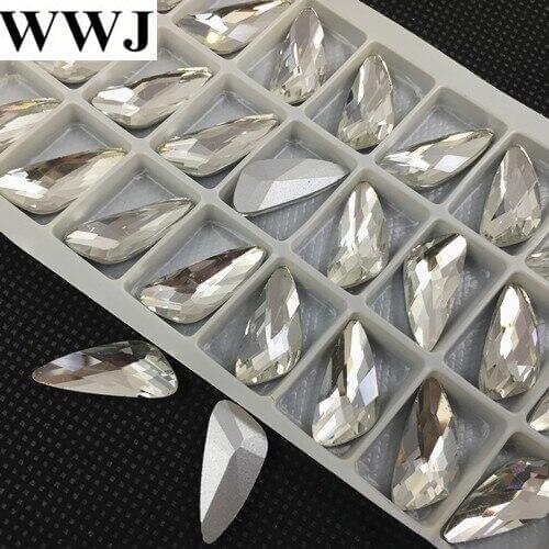 Knife edge shape crystal stones glass beads luxury crystal stone with high shine and white foil great for shoes dresses diy