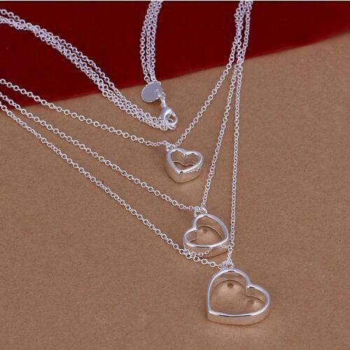 Silver color exquisite noble luxury gorgeous charm heart chain wedding women loving Necklace 17 inches Silver jewelry N038