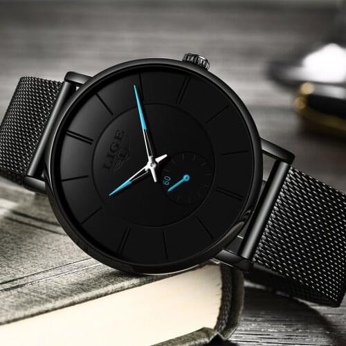 LIGE Watches Men Top Brand Luxury Fashion Ultra-Thin Mesh Belt Quartz Watch Men Casual Waterproof Sport Watch Relogio Masculino