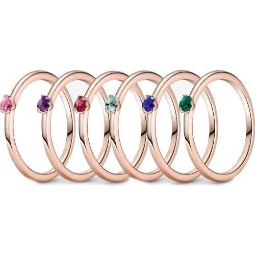 CKK Blue Pink Purple Green Solitaire Ring Women Anel Feminino 100% 925 Jewelry Sterling Silver Anillos Mujer Wedding Engagement