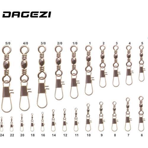 DAGEZI 100pcs/lot swivels interlock snap 14 size winter fishing gear accessories Connector copper swivel fishing tackle