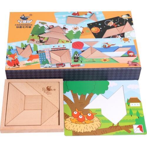 Childrens wooden toys personality Tangram jigsaw puzzles Montessori early education enlightenment childrens toys gifts