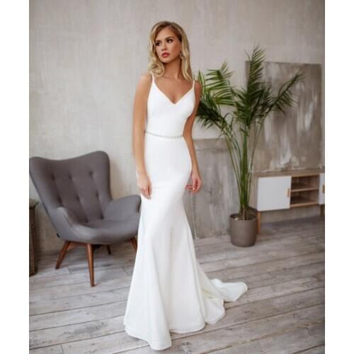 Mermaid Long Wedding Dress Simple Stain Wedding Gowns Elegant Backless Bride Dresses Vestidos De Noiva