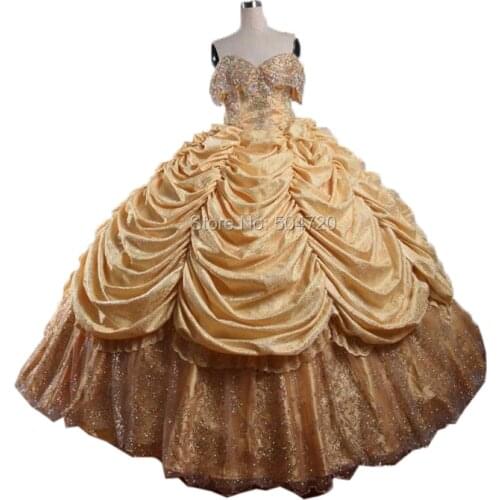 Tailored!Luxs Gold long sleeves Duchess Queen Marie Antoinette Period Masquerade Theatre Civil war Gown dress HL-266