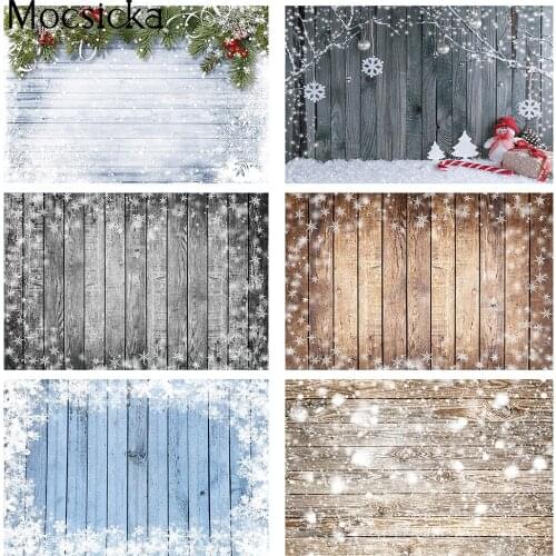 Christmas Winter Wood Floor Backdrop for Photography Newborn Kids Portrait Background Board Texture Portrait Sonw Forest Props