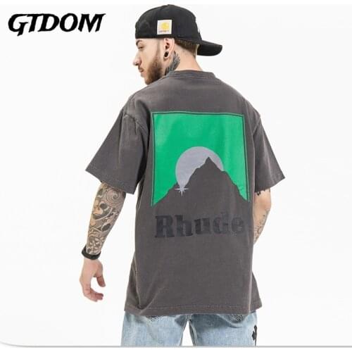 GTDOM Men Oversize Casual Spacious Fashion Cards Short Sleeve T-Shirt 2021 Summer New O-Neck Scenery Print Short Sleeve T-Shirt