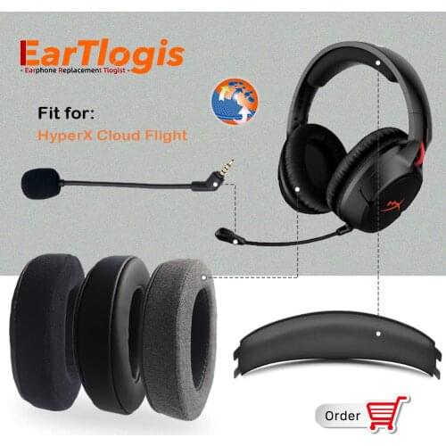 EarTlogis Thick Replacement Parts for HyperX Cloud Flight, S Headset Ear Pads Microphone Bumper Mic Headband Earmuff