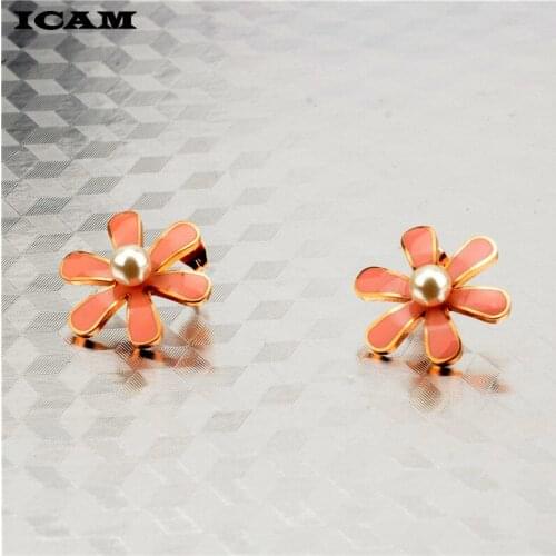 ICAM 2019 latest design brand ear ring Gold color flower earrings female simple Stainless steel earrings for women
