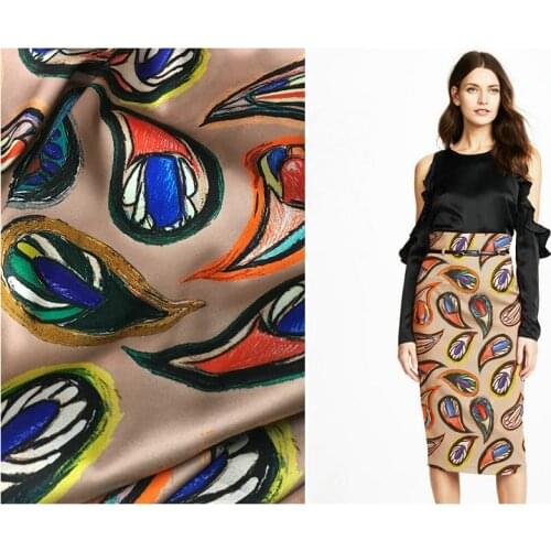 Exquisite hand-painted cashew flower 22mm heavy stretch silk satin fabric natural silk fashion dress clothing fabric hot