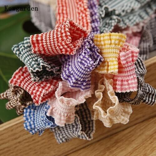 Kewgarden DIY Hairband Accessories Hat Decoration Handmade Tape 2cm 3/4" Plaid Ruffle Elasticity Ribbon Packing Riband 10 Yards