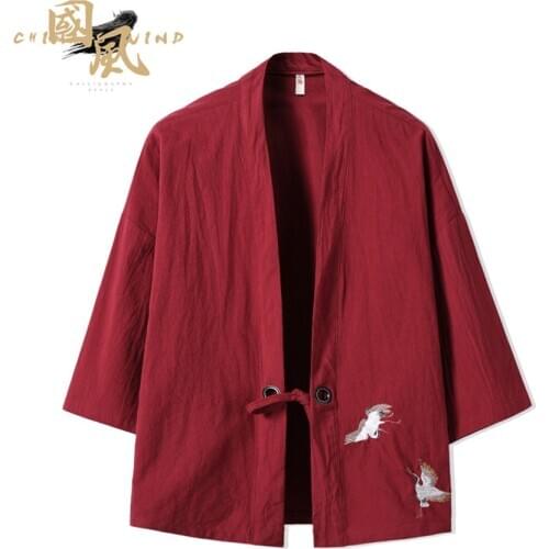Crane Embroidery Haori Kimono Harajuku Japanese Style Plus Size Men Samurai Costume Yukata Asian Clothes Cardigan Women Jacket