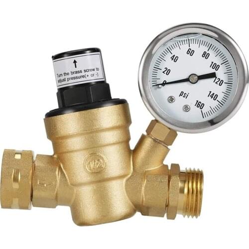 Water Pressure Regulator Valve, Brass Lead-Free Adjustable Water Pressure Reducer, Fit RV Camper Travel Trailer