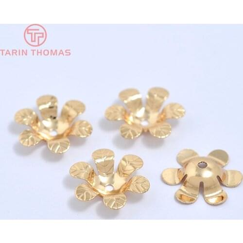 6PCS 15MM 24K Champagne Gold Color Plated Brass Flower Beads Caps High Quality Diy Jewelry Accessories