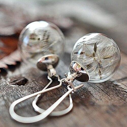 Fashion Trend Dandelion Glass Pendant Drop Earrings Female Acrylic Alloy Tassel Chain Pendant Earrings Korean Earrings 2021