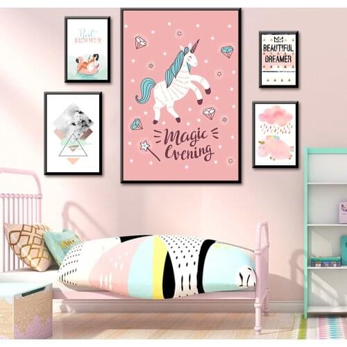 Cartoon Unicorn Poster And Print Animal Canvas Painting Wall Pictures For Baby Room Kids Room Decor Home Decorativos No Frame