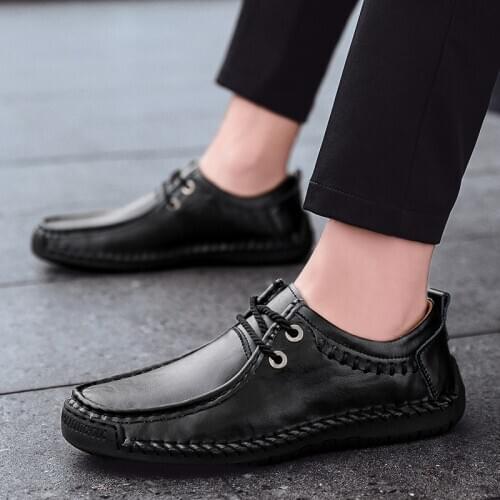 New Style Mens Casual Leather Shoes Korean Version Of the Trend Low-top Shoes Soft-Soled Driving Shoes Leather Mens Shoes