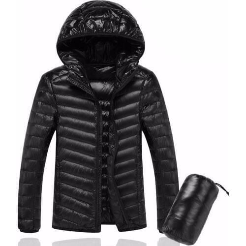 2019 Men Hooded UltraLight White Duck Down Jacket Warm Jacket Line Portable Package Men Pack Jacket