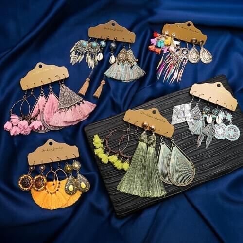 New Pink Flower Earrings Set Trendy Sundry Colors Womens Summer Boho Yellow Tassel Earrings Oorbellen