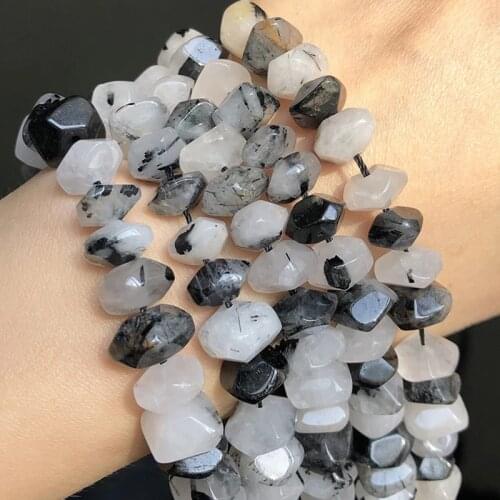 Natural Rhombus Gem Black Rutilated Quartz Crystal Beads Irregular Loose Beads For Jewelry Making DIY Perles Bracelets 6x11mm