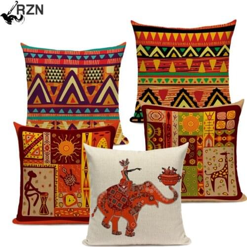 African Style Geometric Printing Cushion Covers Ethnic Linen Throw Elephant Pillow Case Sofa Car Seat Home Decorative Custom