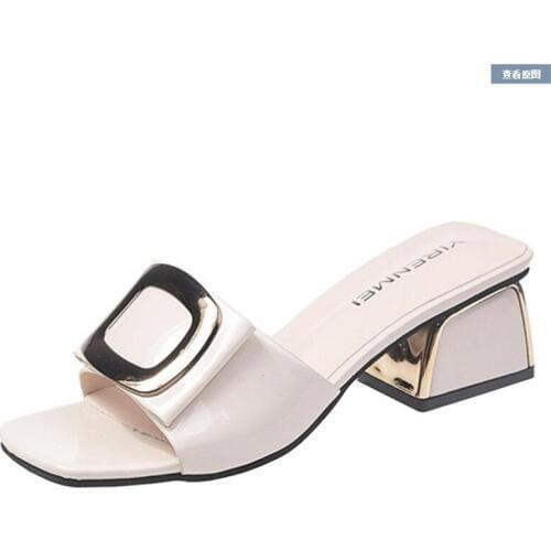High heels 2019 new metal buckle sexy sandals fashion thick with a word drag