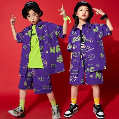 New Kids Jazz Dance Clothes Girls Hip Hop Costume Short Sleeved Shirts Pants Boys Street Dance Performance Set Stage Wear BL5969