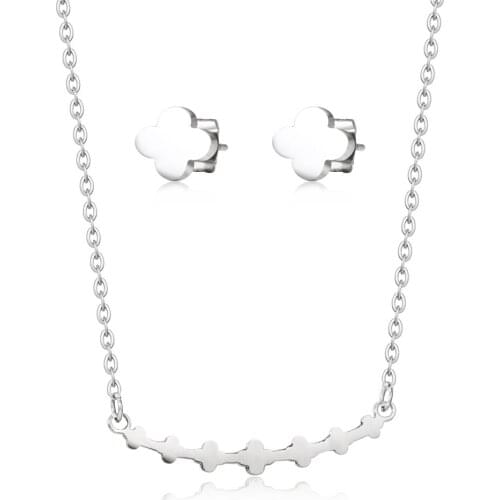 New Smile Flower Titanium Steel Necklace Elegant Temperament Pendant Ear Set Gold-plated Childrens Earrings Necklace Jewelry