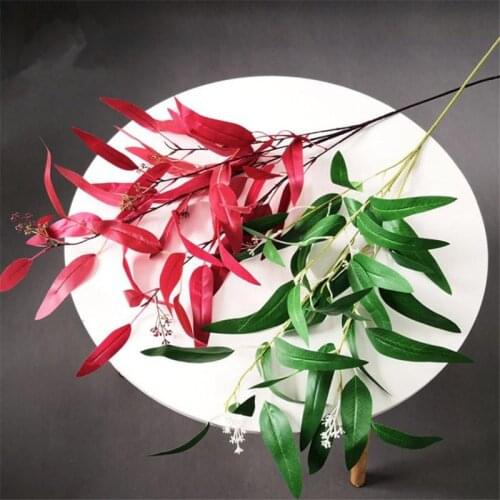 ONE Fake Long Stem Eucalyptus Leaf (4 Stems/Piece) 41.34" Length Simulation Olive with Plastic Fruit for Wedding Centerpiece