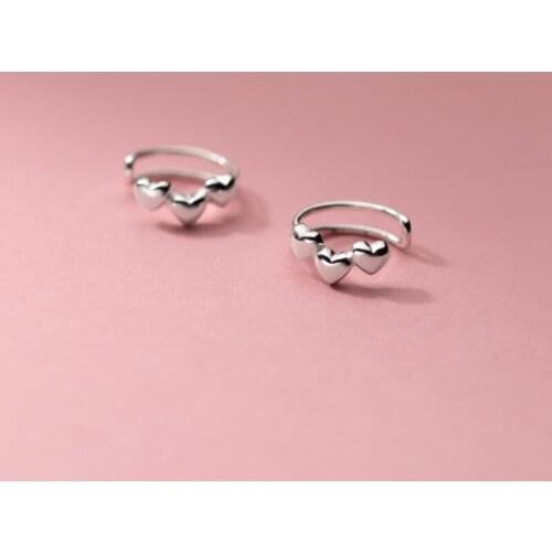 Genuine 925 Sterling Silver Love Hearts Ear Cuffs Double Layered Non-pierced Cartilage Earrings for Women