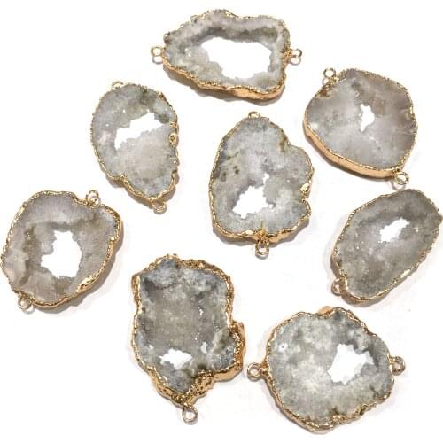 Natural Irregular Druzy Crystal Geode Agates Stone Pendant Links Healing Chakra Stone Charms for Jewelry Making
