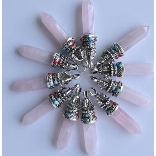 Wholesale 12pcs/lot fahsion good quality natural pink stone pillar Pendants for jewelry accessories marking free shipping
