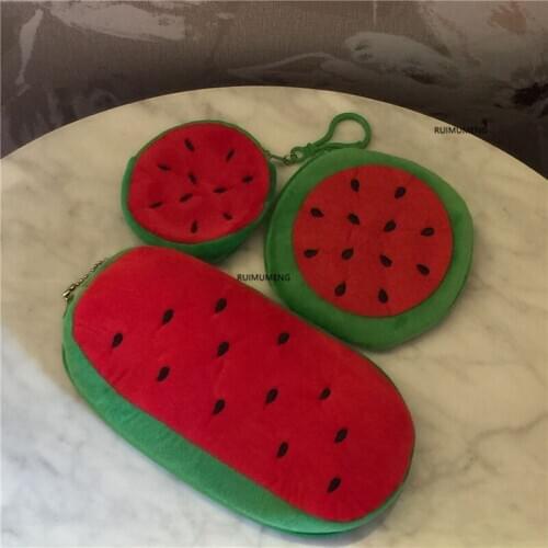 3sizes - 7-21CM Approx. plush fruit Coin BAG ; Lady Girls watermelon Plush Coin pouch bag