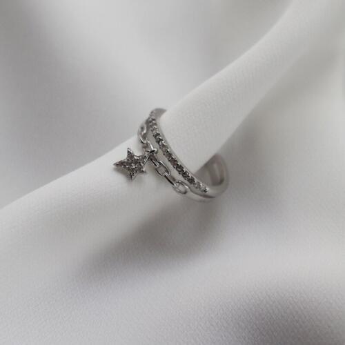 Simple Adjustable Open Ring 925 Sterling Silver 2 Wraps Statement Link Chain Thumb Ring Modern Stars CZ Charm Ring Gift for Her