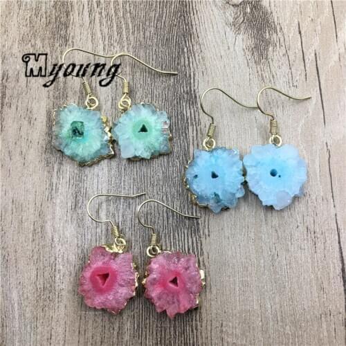 Sun Flower Shape Crystal Quartz Slice Earrings,Stalactite Slab Fashion Women Eardrop MY1811